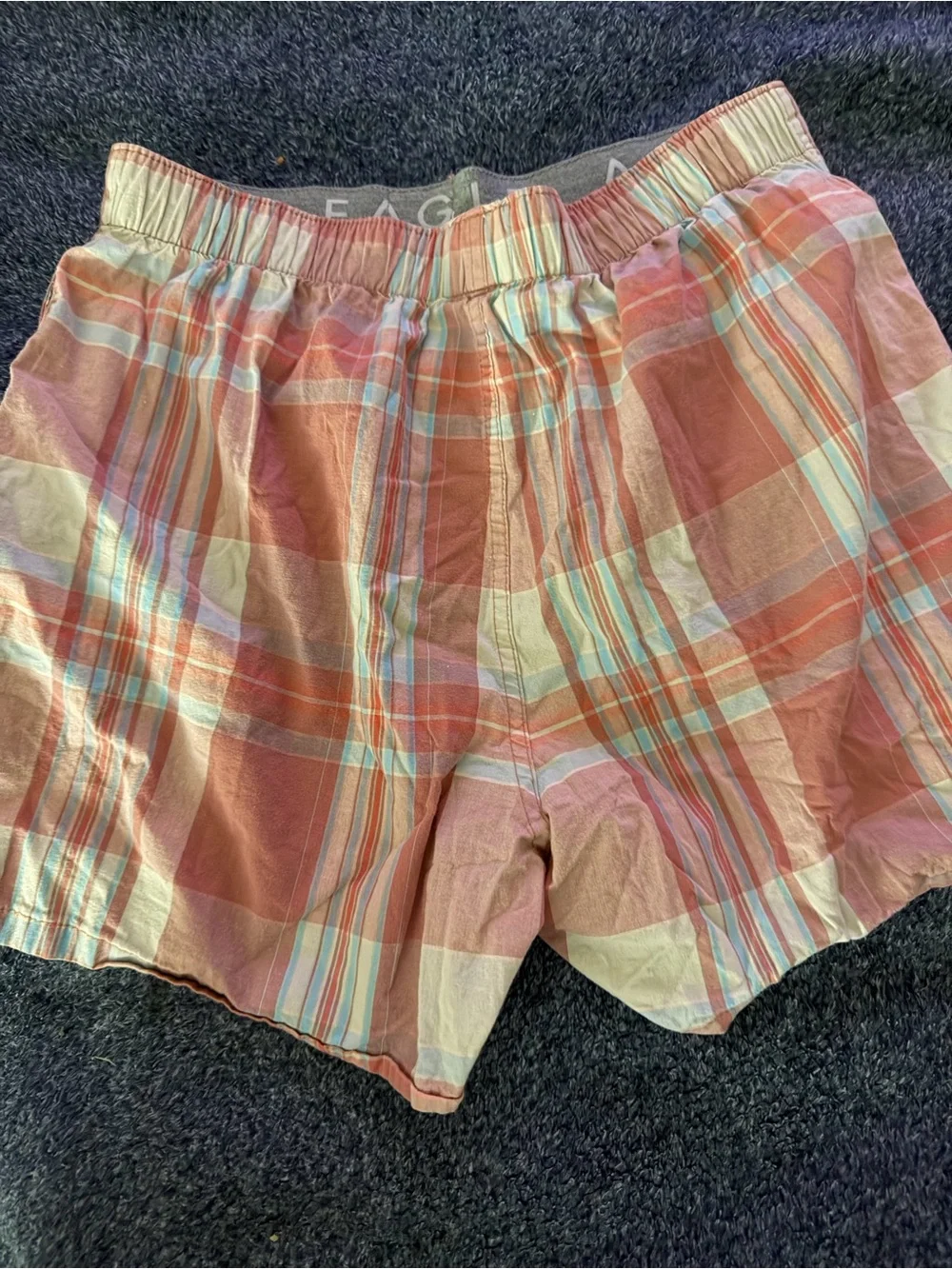 American Eagle Outfitters Plaid Coral and Cream Cotton Boxers